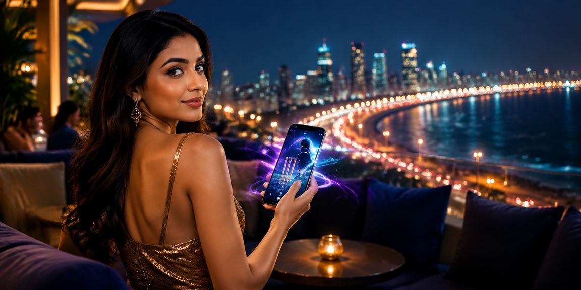 View of Mumbai Marine Drive with cricket betting advertisement at dusk